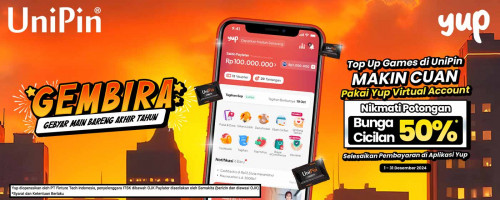 Potongan Bunga Cicilan 50% Setiap Top Up Games Favoritmu di UniPin Pakai Yup Virtual Account!